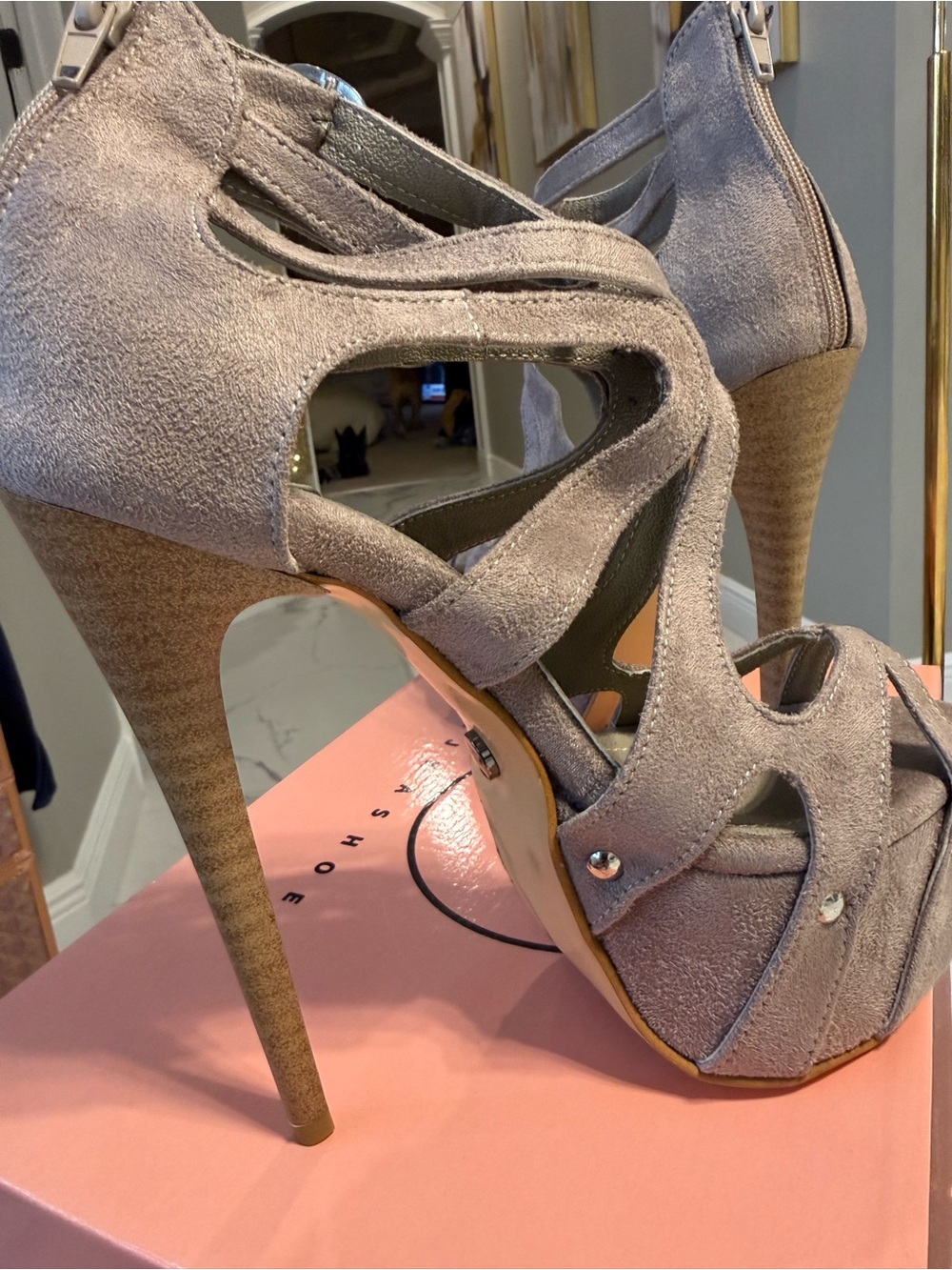 Unlisted Suede Cutout Platform Heels in Taupe